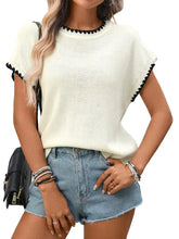 Load image into Gallery viewer, Scalloped Edge Knit Short Sleeve Top