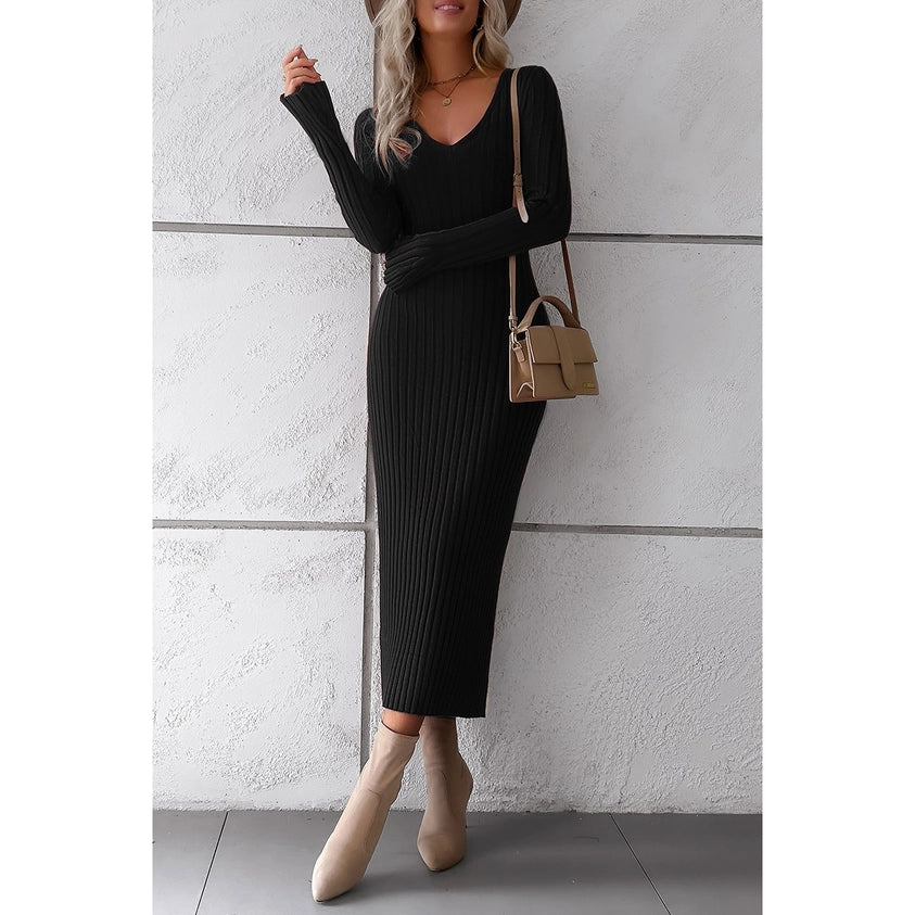 Elegant Knitted Slim Dress Large / Black Elegant Knitted Slim Dress Large / Black