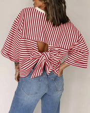 Load image into Gallery viewer, Striped Back Tie Bow Knit Top