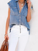 Load image into Gallery viewer, Sleeveless Button-Up Denim Top
