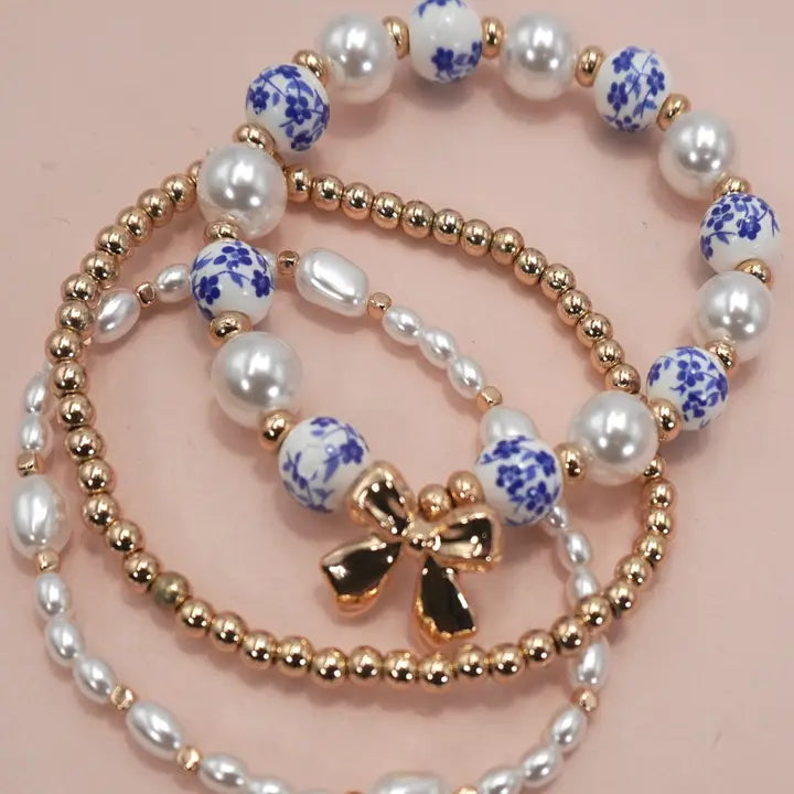 Porcelain Bow Multi Layer Bracelet