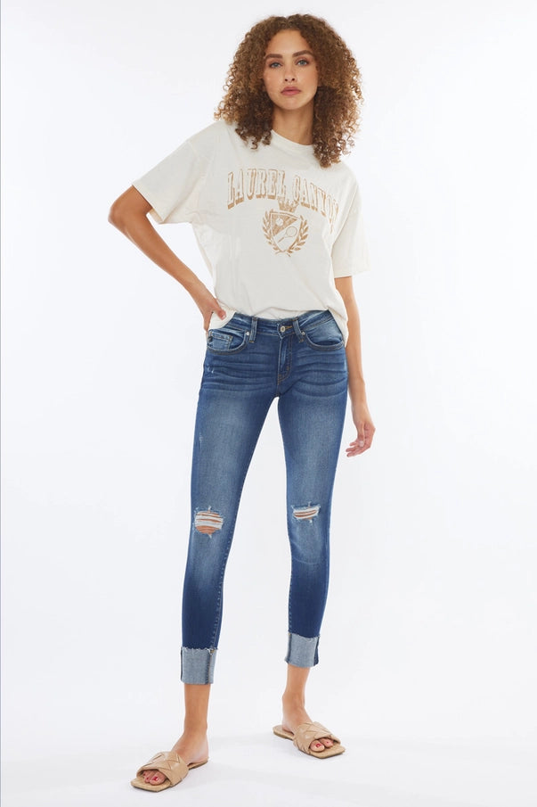 LOW RISE CUFFED ANKLE SKINNY JEANS (KanCan)