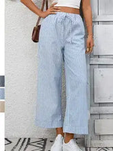 Load image into Gallery viewer, Striped Wide Leg Pants Women Drawstring
