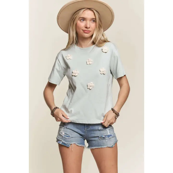 Floral Patched W/Pearl Accent Top