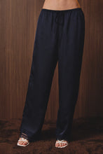 Load image into Gallery viewer, Mid Waisted Lace Trim Satin Wide Leg Pants
