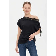 Load image into Gallery viewer, Draped Off Shoulder Lace Trim Blouse
