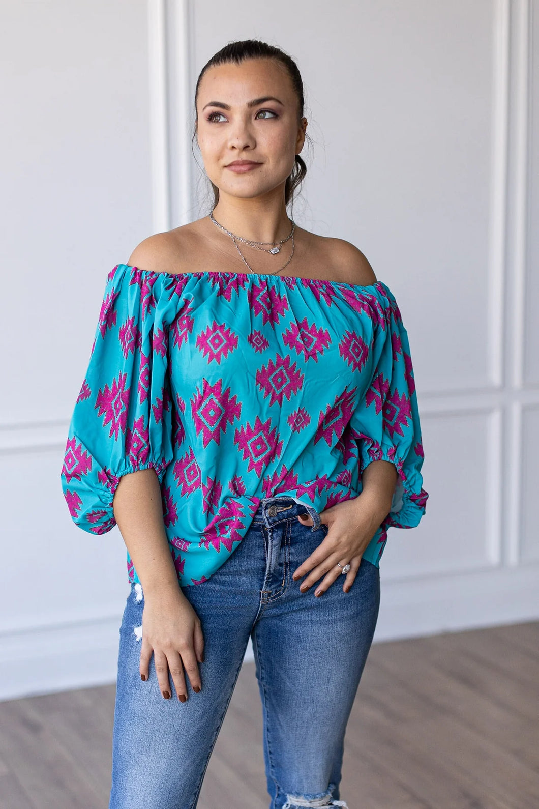 RUSTIC TOUCH OFF THE SHOULDER TOP