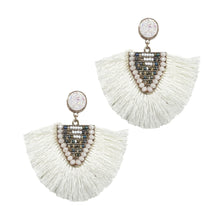 Load image into Gallery viewer, FAN OUT CREAM &amp; GREY BEADED EARRINGS
