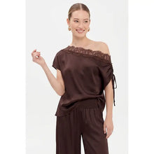 Load image into Gallery viewer, Draped Off Shoulder Lace Trim Blouse
