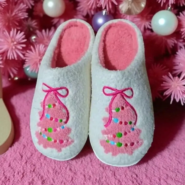 Pink Christmas Tree Slippers