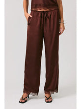Load image into Gallery viewer, Mid Waisted Lace Trim Satin Wide Leg Pants
