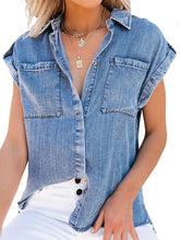 Load image into Gallery viewer, Sleeveless Button-Up Denim Top
