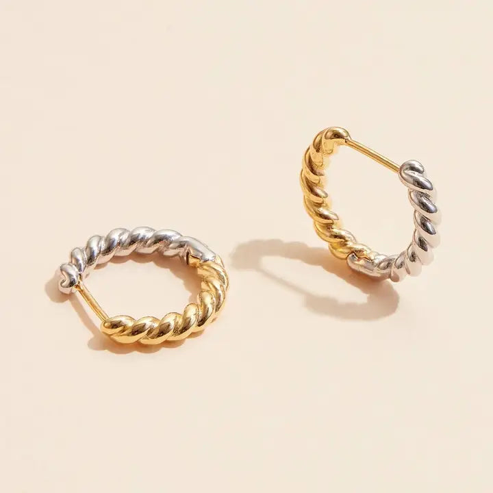 Twisted Gold/Silver Dip Hoop Earrings